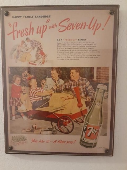 Two Vintage Soda Advertisements - 7UP and Orange Crush - Framed - 8.5 x11 Inches