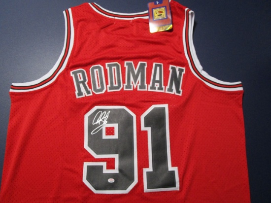 Dennis Rodman of the Chicago Bulls signed autographed basketball jersey PAAS COA 855