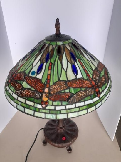 Tiffany Styled Stained Glass Dragonfly Table Lamp - 26.5 Inches