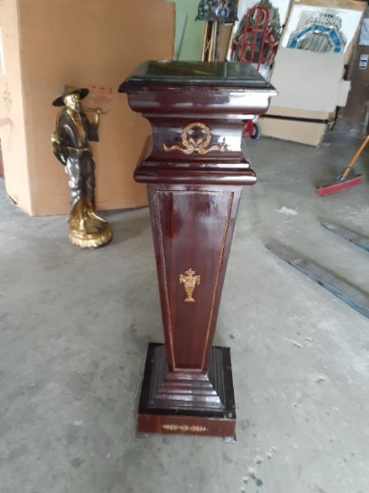 Large wooden Pedstal with marble top - 51 inches tall