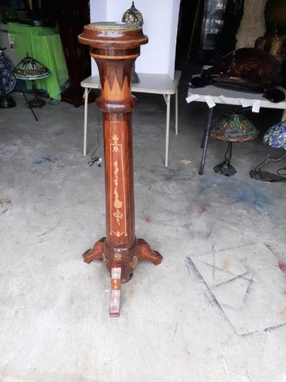 Large Wooden Pedstal with marble top - small crack - 51 inches