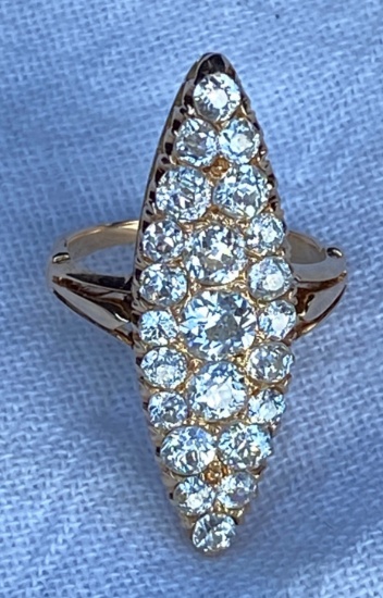 Ladies 14K Rose Gold Art Deco Diamond Naveete (Marquis Shaped) Ring