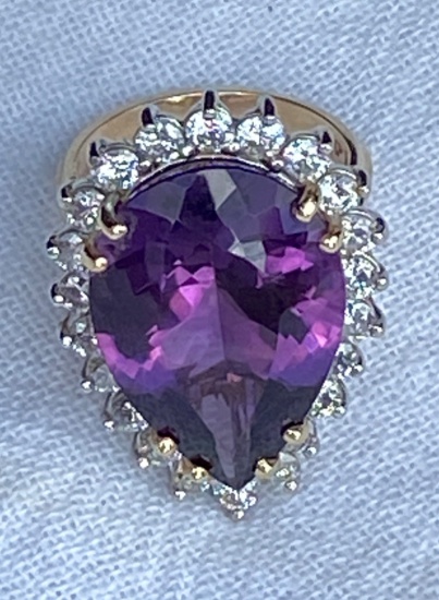Ladies 14K Yellow and White Gold Amethyst and Diamond Ring