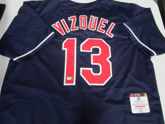 Omar Vizquel of the Cleveland Indians signed autographed baseball jersey GA COA 876