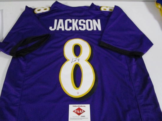 Lamar Jackson of the Baltimore Ravens signed autographed football jersey PAAS COA 682
