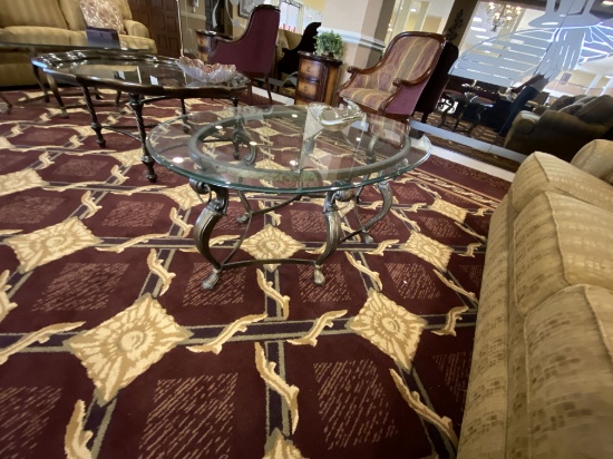 Round Metal and Glass Table with Beveled Edge