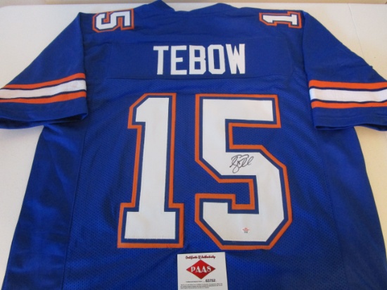 Tim Tebow of the Florida Gators signed autographed football jersey PAAS COA 752