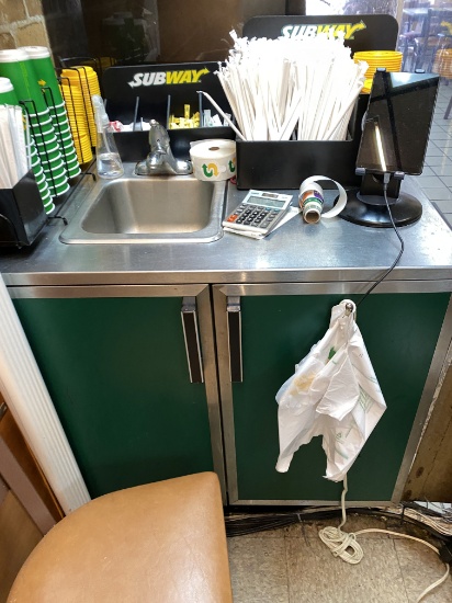 36" Stainless Steel Work Top Table with Hand Wash Sink and a Two Door Under Cabinet