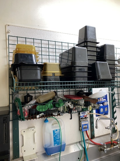 Metro Wall Mount Epoxy Coated Storage System above Three Compartment Sink