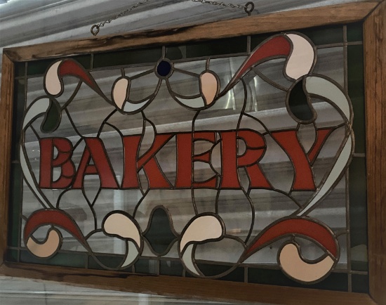 Framed Stained Glass "BAKERY" Sign