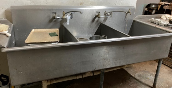 Large Three Compartment Sink with Drain Boards