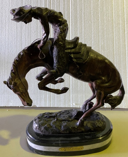 18" Tall x 12" Wide Western Themed Bronze "Rattle Snake" By Artist Frederic Remington