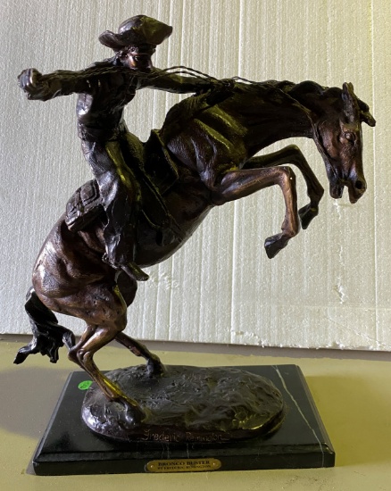 17" tall x 16" wide Bronze Sculpture Titled "Bronco Buster" By: Frederic Remington
