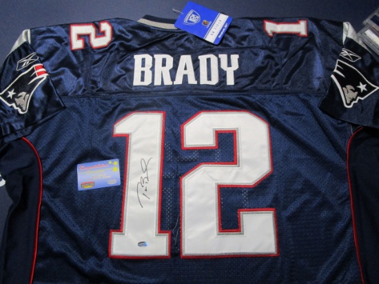 Tom Brady of the New England Patriots signed autographed football jersey Mounted Memories COA