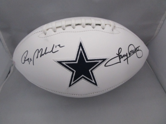 Tony Dorsett Roger Staubach of the Dallas Cowboys signed autographed logo football PAAS COA 132