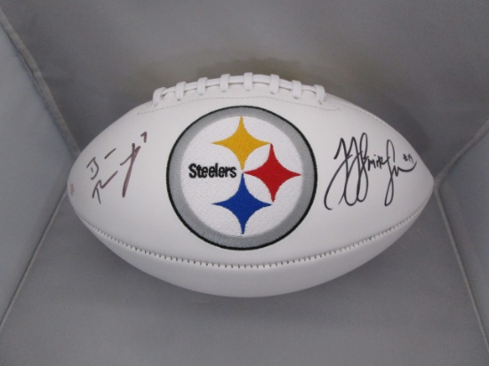 JuJu Smith Schuster Ben Roethlisberger of the Steelers autographed logo football PAAS COA 184