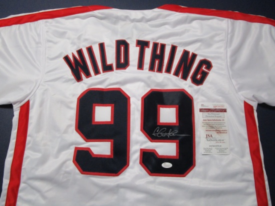 Charlie Sheen "Wild Thing" of the Cleveland Indians signed autographed baseball jersey JSA COA 303