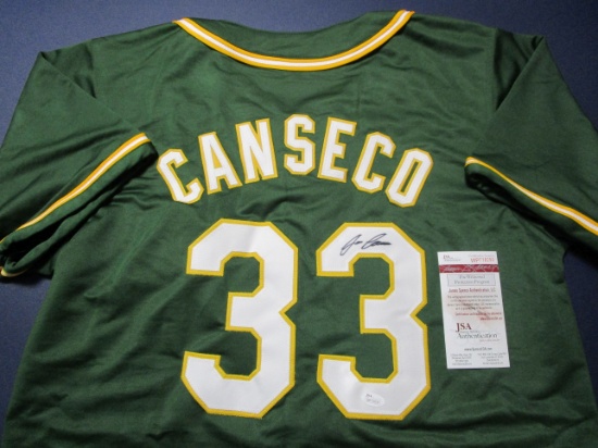 Jose Canseco of the Oakland A's signed autographed baseball jersey JSA COA 299