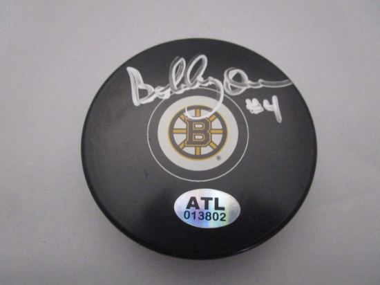 Bobby Orr of the Boston Bruins signed autographed logo hockey puck ATL COA 802