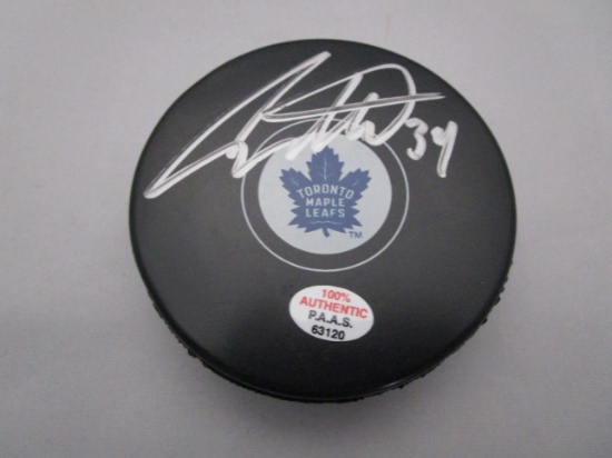Auston Matthews of the Toronto Maple Leafssigned autographed logo hockey puck PAAS COA 120