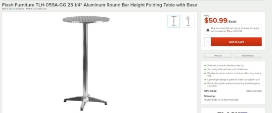 Folding Bar Height Table With Base
