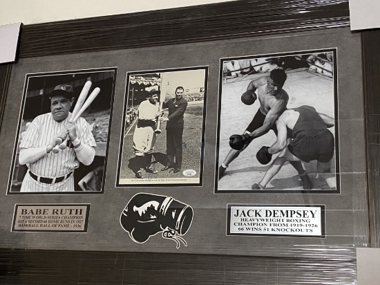 Babe Ruth/Jack Dempsey Framed Commemorative Art Piece Featuring (2) Legendary Old Time Greats and si