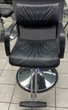 Black Leather Hydraulic lift Foot Controlled Chair With Arms and a Heavy Duty Stainless Steel Base a