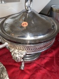 Round Silver Chafing Dish with Base for Fuel Burner