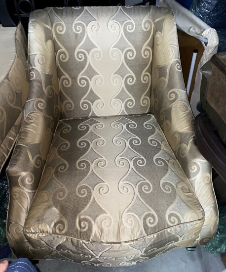 Large custom made Ornate Silk Upholsered Elegant Chair with Wood Framing