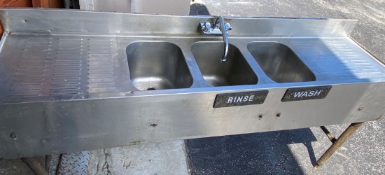 72" Stainless Stell Thre Compartment Bar Sink