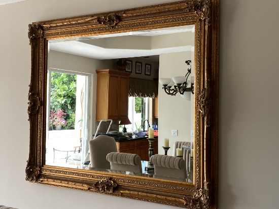 Large 72"W Gold Framed Beveled Mirror