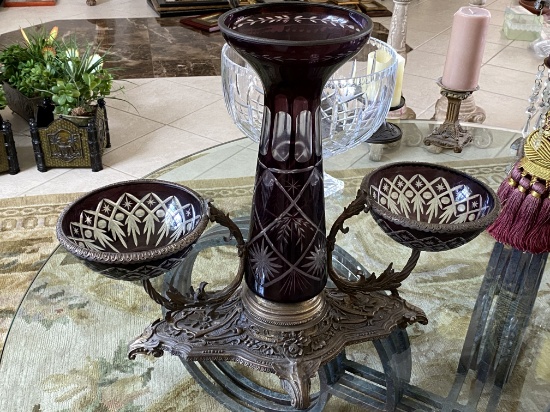 20" x 17" Cut Crystal and Bronze Decorative Planter/Vase