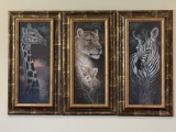 Framed Three Piece Animal Wall Set including Zebra, Lion and Giraffe