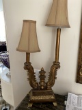 Pair of Footed Filigree Lamps on Stand