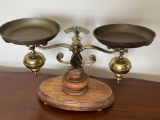 Brass Scales of Justice on a Wood Base