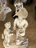 Chinesse Bone Carving Man and Boy with Basket
