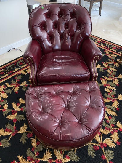 Hancock And Moore Occasional Tufted Leather Chair With Ottoman