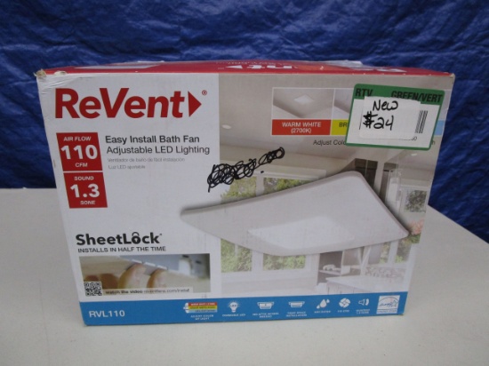 Revent 110 CFM LED Adjustable Bath Fan Model Number RVL110 (NEW OPEN BOX) 024