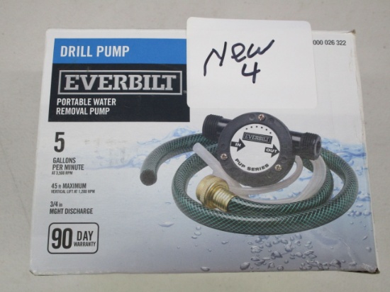 Everbuilt Drill Pump Portable Water Removal Pump 5 Gals / minute 45' Max Verticle Lift (NEW) 004