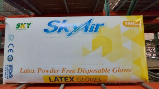 Box of Skyair Latex Powder Free Disposable Gloves, 100 Gloves Per Box