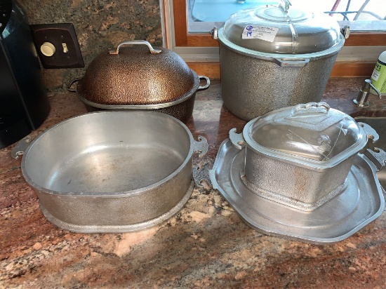 (5) Assorted Heavy Pots, Roasting Pans and Tray