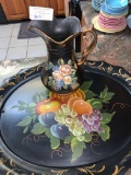 Hand Painted large Serving Tray and Matching Pitcher