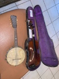 lot, Violin with Case and Banjo