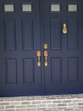 6' Blue Double Entry Doorway With Baldwin Lock Set. Complete With Jams. Must Cover With Plywood When