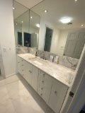 Beautiful White Shaker Style Bathroom With White Carrera Marble. Bathroom Includes Large 72