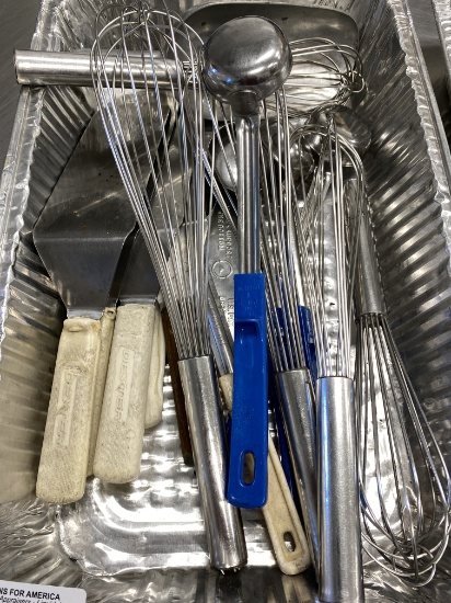 Lot Of Miscellaneous Kitchen Tools, Which Include Whisks, Spatulas, Ice Scoops