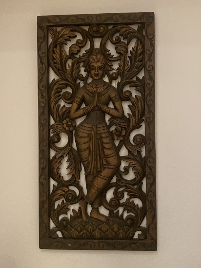 36"H x 18"W Hand Carved Wood Goddess Wall Plaque