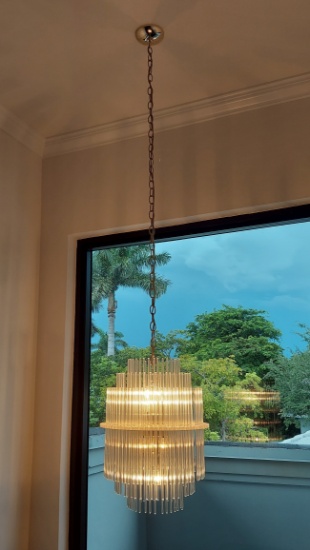 22"H Tubed Glass And Metal Decorative Hanging Chandelier