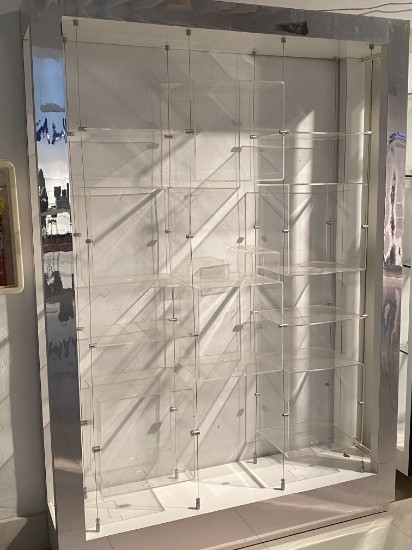 60" Mirror Finished Decorative Display Rack With Approximately 15 To 18 Plexiglass Mounted On Stainl