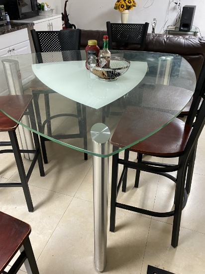 57" Glass Top Dining Table With Stainless Steel Base